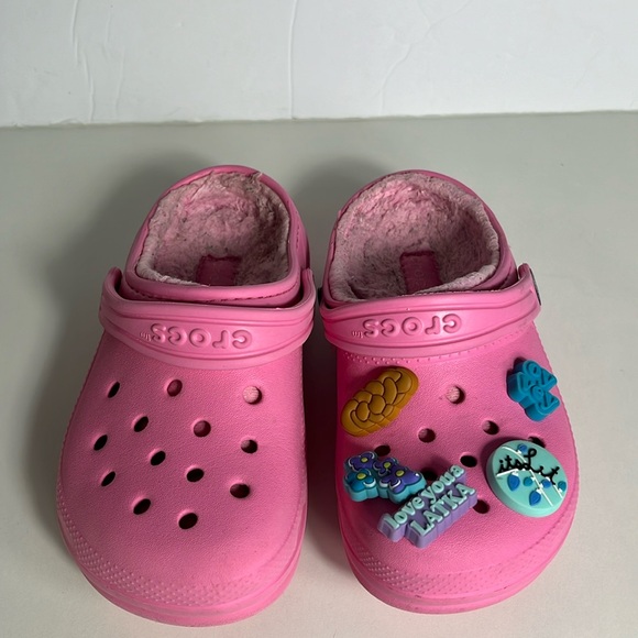 CROCS GIRLS CLASSIC LINED CLOG PARTY PINK / CANDY PINK KID’S SIZE 11 - Picture 1 of 9